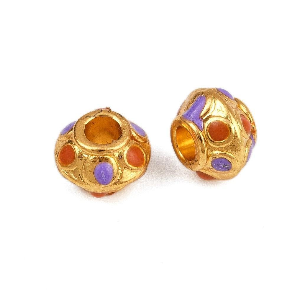 Kraal Rond Emaille Goud / Paars / Oranje 10mm - per stuk-bedels-Kraaltjes van Renate