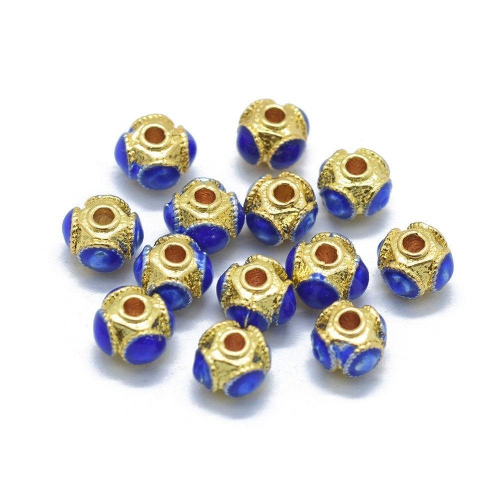 Kraal Rondel Emaille Goud / Blauw 7mm - per stuk-bedels-Kraaltjes van Renate