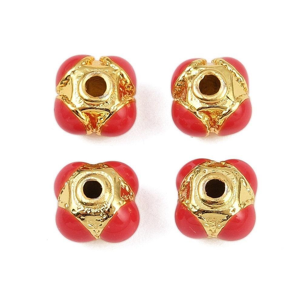 Kraal Rondel Emaille Goud / Cerise 7mm - per stuk-bedels-Kraaltjes van Renate