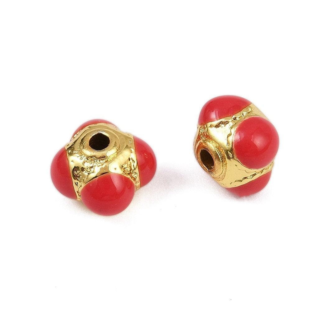 Kraal Rondel Emaille Goud / Cerise 7mm - per stuk-bedels-Kraaltjes van Renate