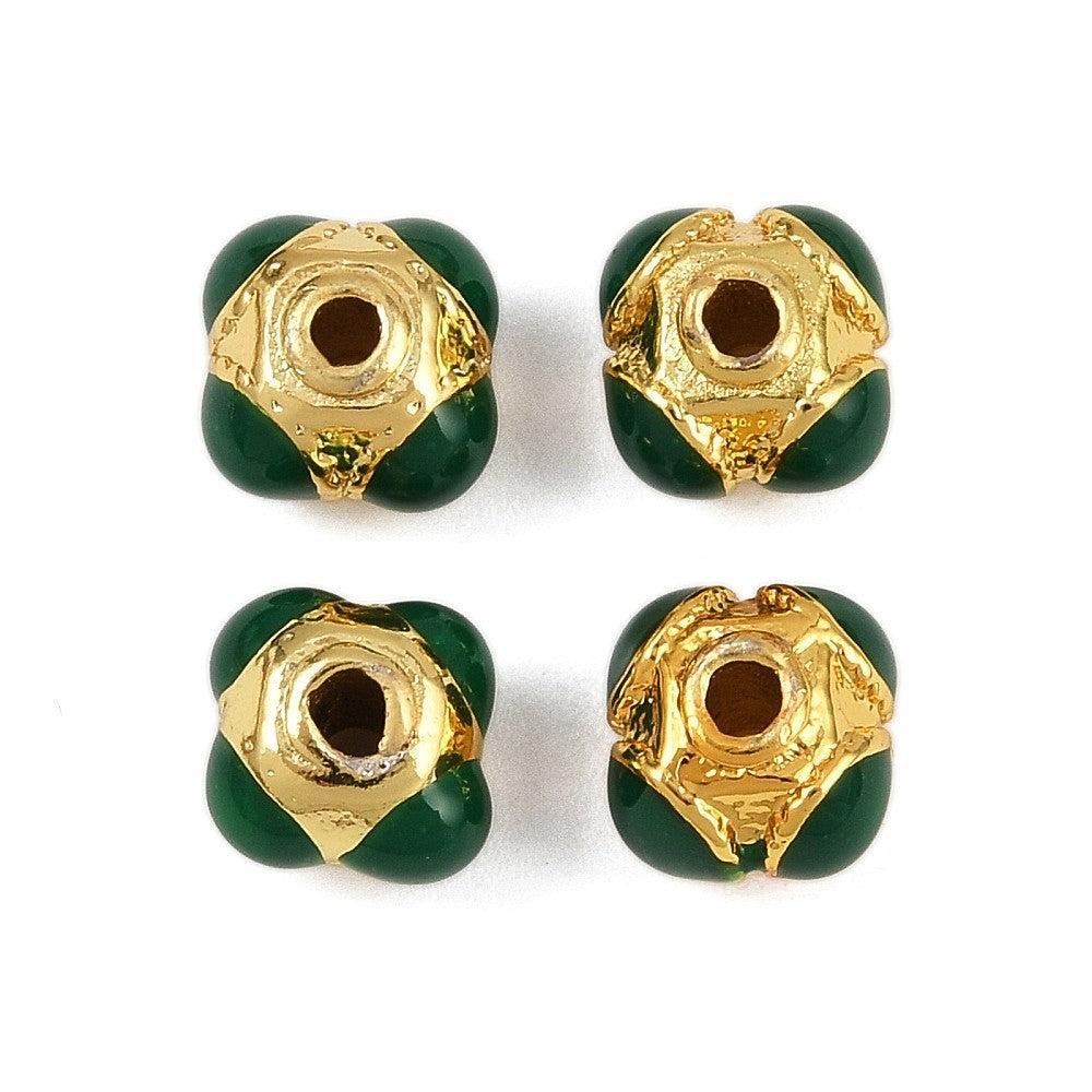 Kraal Rondel Emaille Goud / Groen 7mm - per stuk-bedels-Kraaltjes van Renate