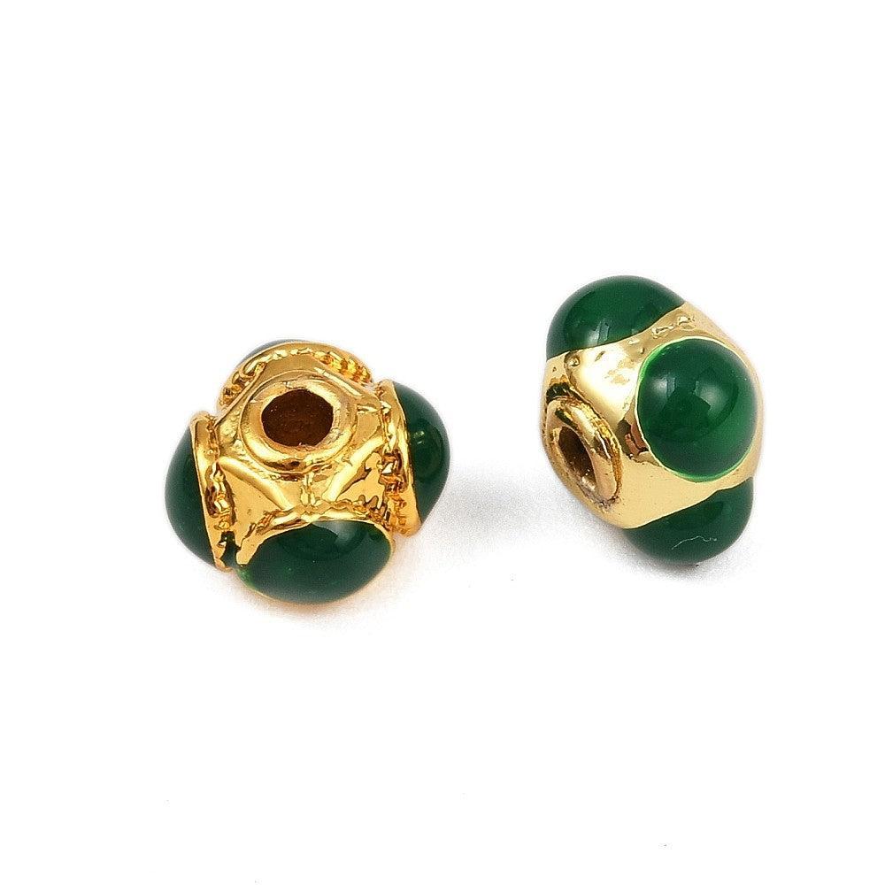 Kraal Rondel Emaille Goud / Groen 7mm - per stuk-bedels-Kraaltjes van Renate