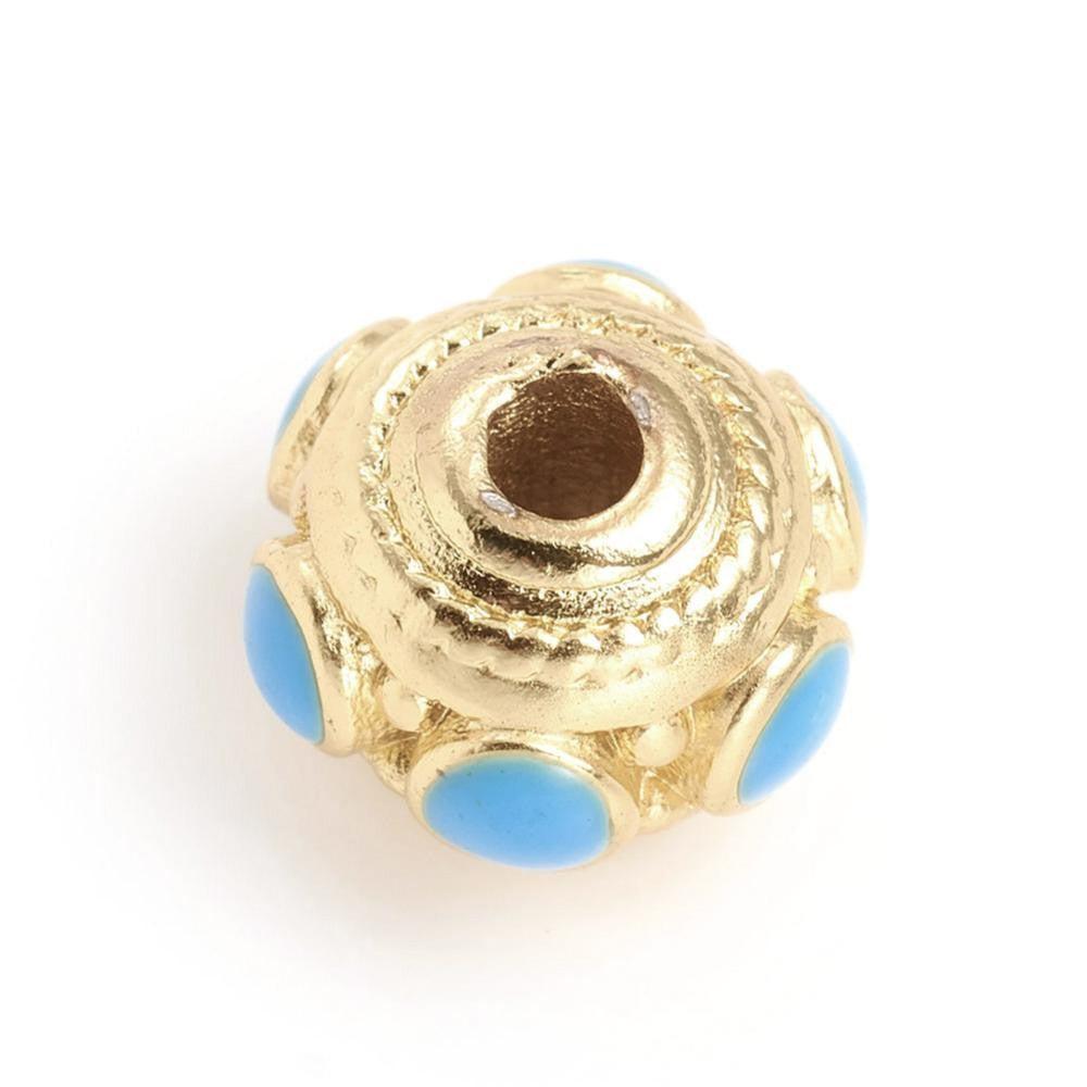 Kraal Rondel Emaille Goud / Sky Blue 8mm - per stuk-bedels-Kraaltjes van Renate