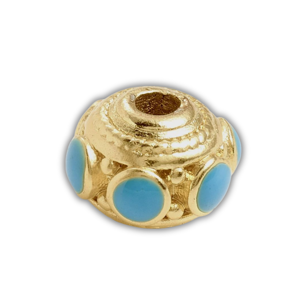 Kraal Rondel Emaille Goud / Sky Blue 8mm - per stuk-bedels-Kraaltjes van Renate