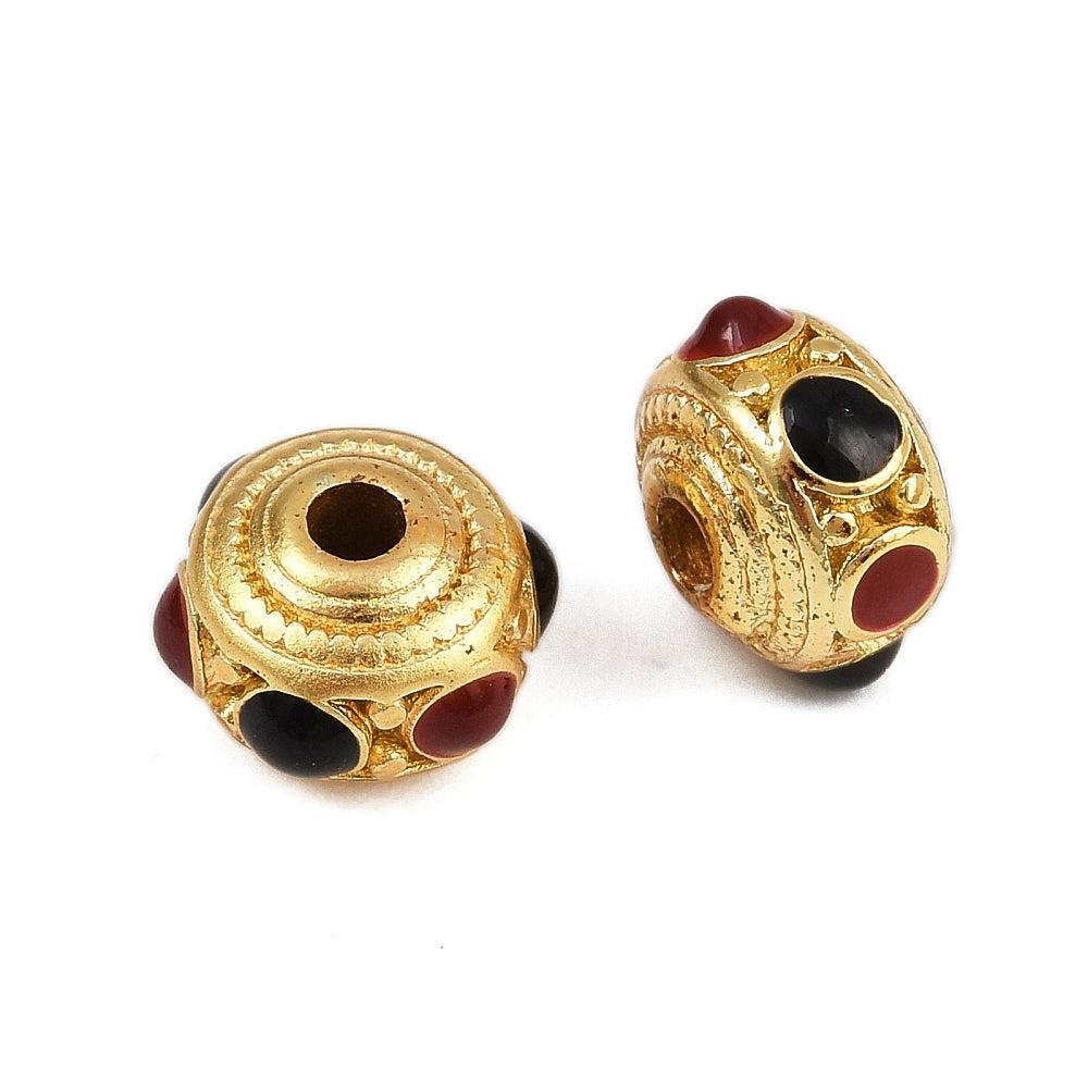 Kraal Rondel Emaille Goud / Zwart / Rood 8mm - per stuk-bedels-Kraaltjes van Renate