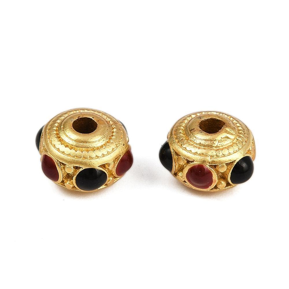 Kraal Rondel Emaille Goud / Zwart / Rood 8mm - per stuk-bedels-Kraaltjes van Renate