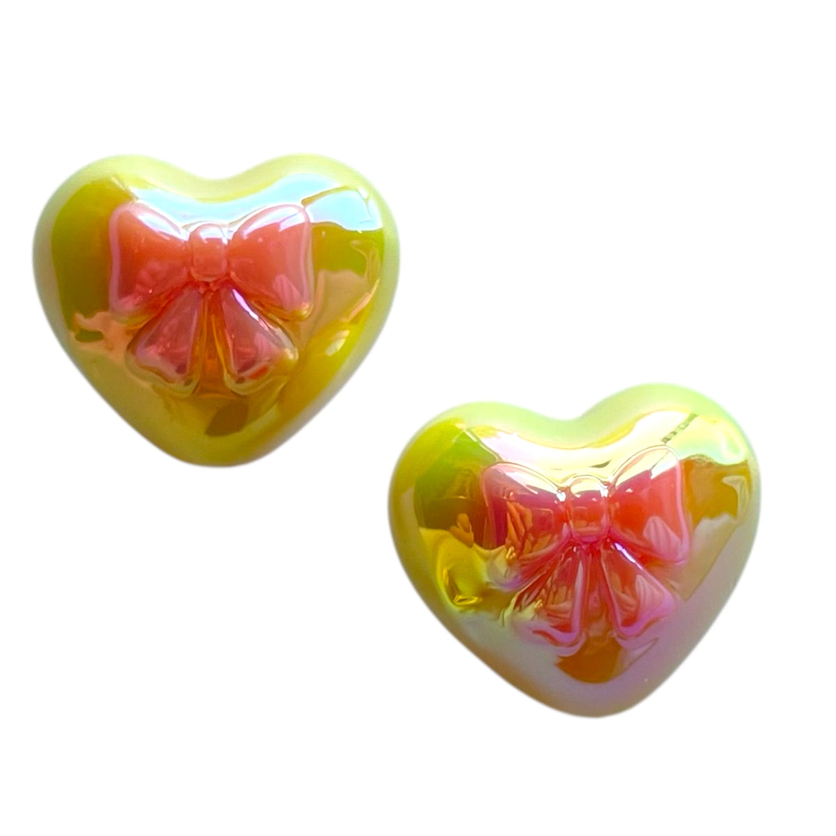 Kraal UV plated acryl hart strikje geel 15mm- per stuk-bedels-Kraaltjes van Renate