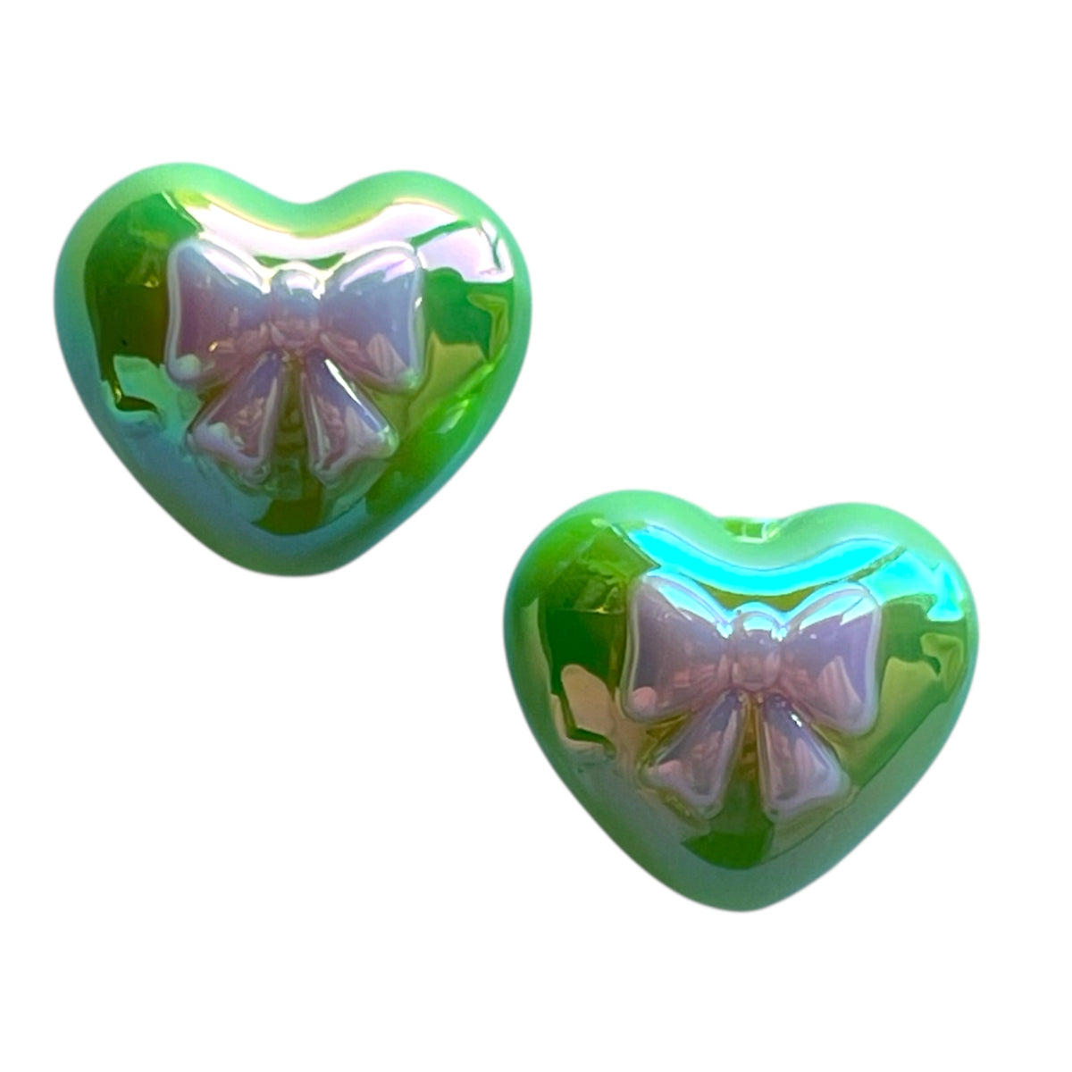 Kraal UV plated acryl hart strikje groen 15mm- per stuk-bedels-Kraaltjes van Renate