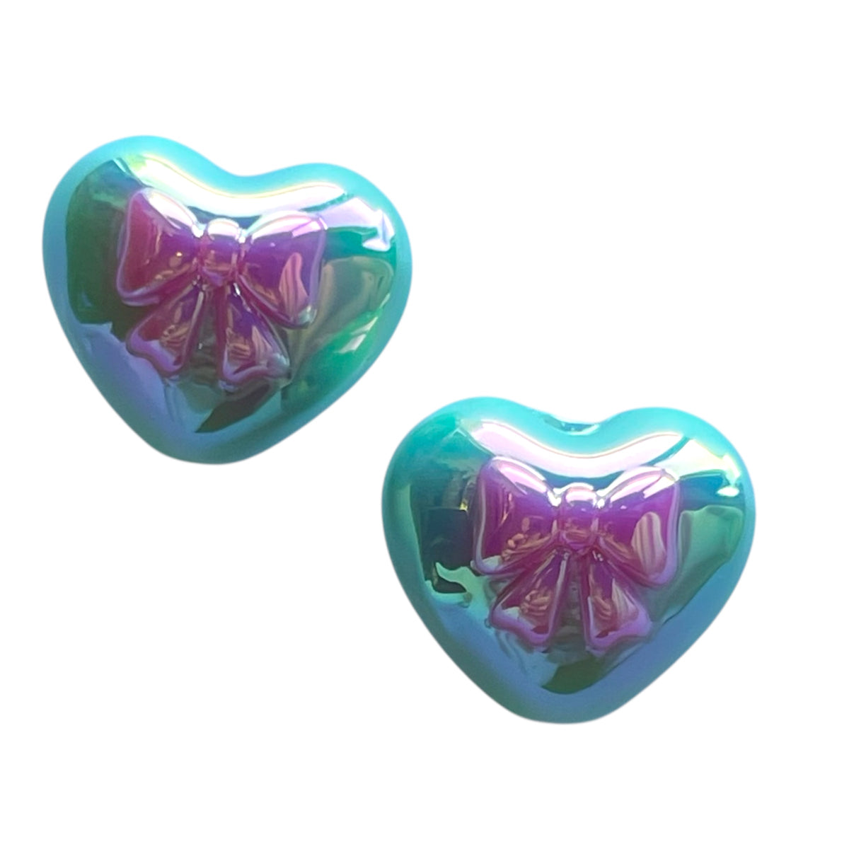 Kraal UV plated acryl hart strikje turquoise 15mm- per stuk-bedels-Kraaltjes van Renate