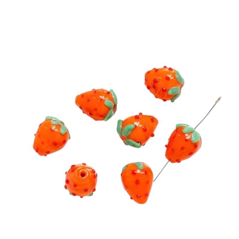 Kraal aardbei lampwork oranje 15mm- per stuk-Kralen-Kraaltjes van Renate