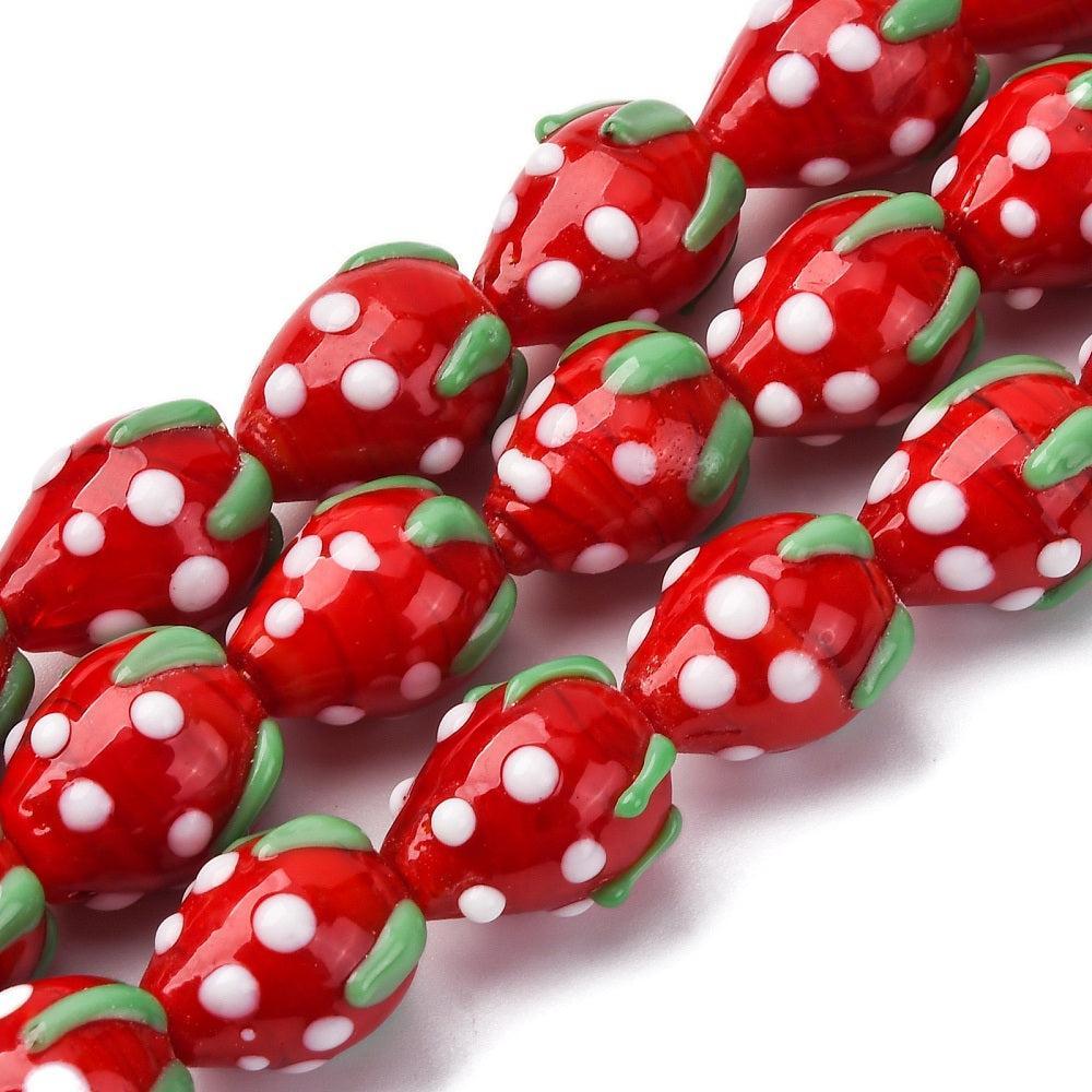 Kraal aardbei lampwork rood 15mm- per stuk-Kralen-Kraaltjes van Renate