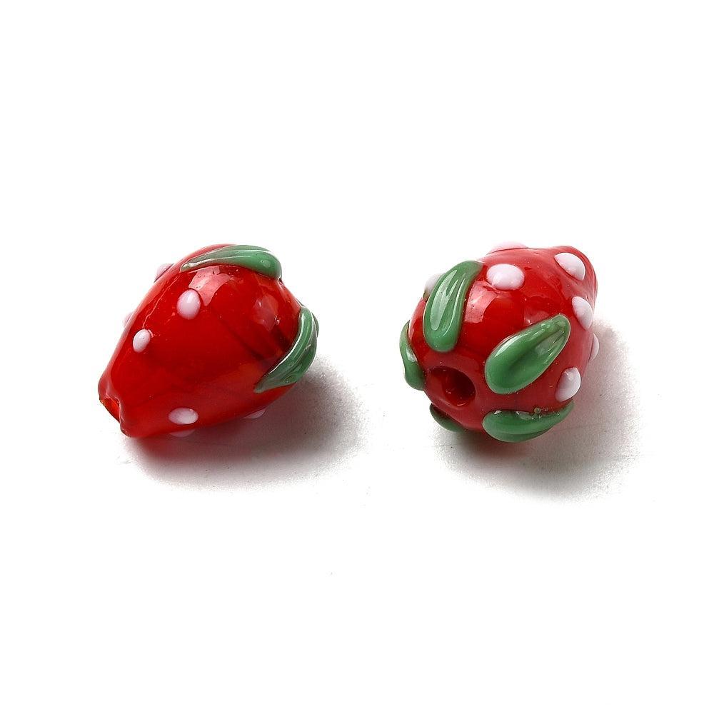 Kraal aardbei lampwork rood 15mm- per stuk-Kralen-Kraaltjes van Renate