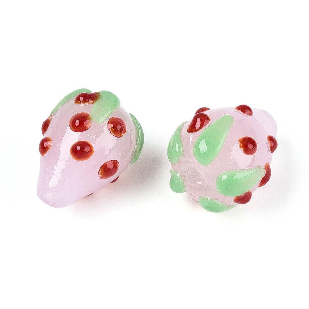 Kraal aardbei lampwork roze 15mm- per stuk-Kralen-Kraaltjes van Renate
