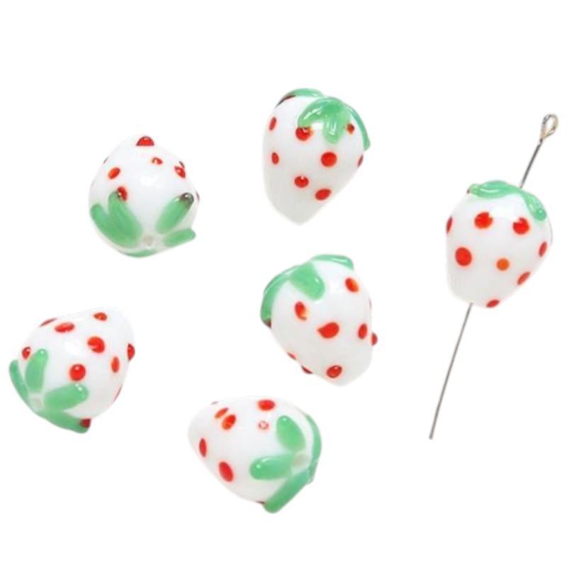 Kraal aardbei wit lampwork 15mm- per stuk-Kralen-Kraaltjes van Renate