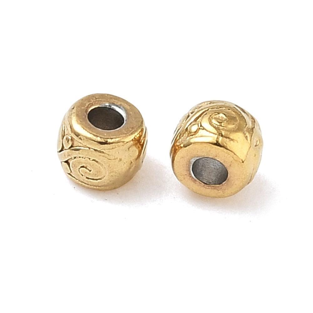 Kraal barrel RVS premium 18K goud 4mm - per stuk-Onderdelen-Kraaltjes van Renate
