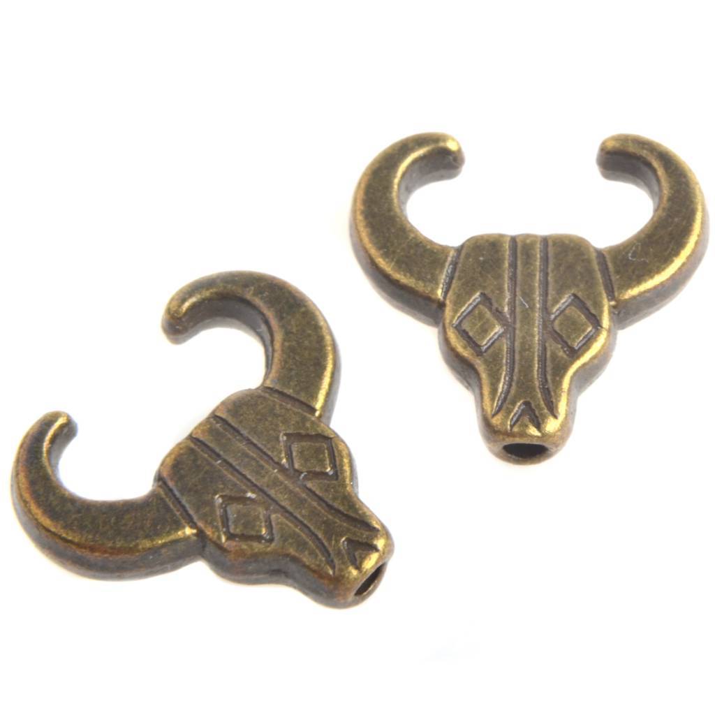 Kraal bison skull Brons 14mm - 3 stuks-Kraaltjes van Renate