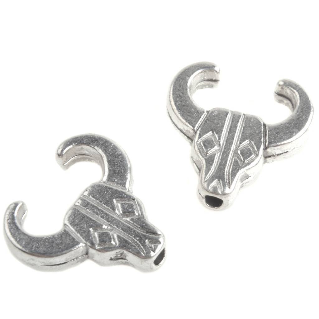 Kraal bison skull Zilver 14mm - 3 stuks-Kraaltjes van Renate