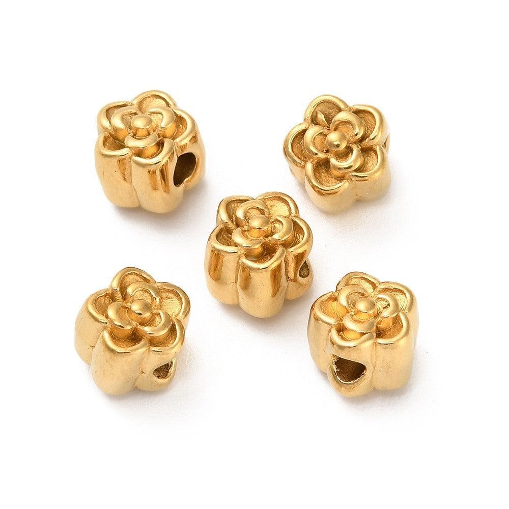 Kraal bloem Premium RVS 18K Gold plated 6mm - per stuk-Kralen-Kraaltjes van Renate