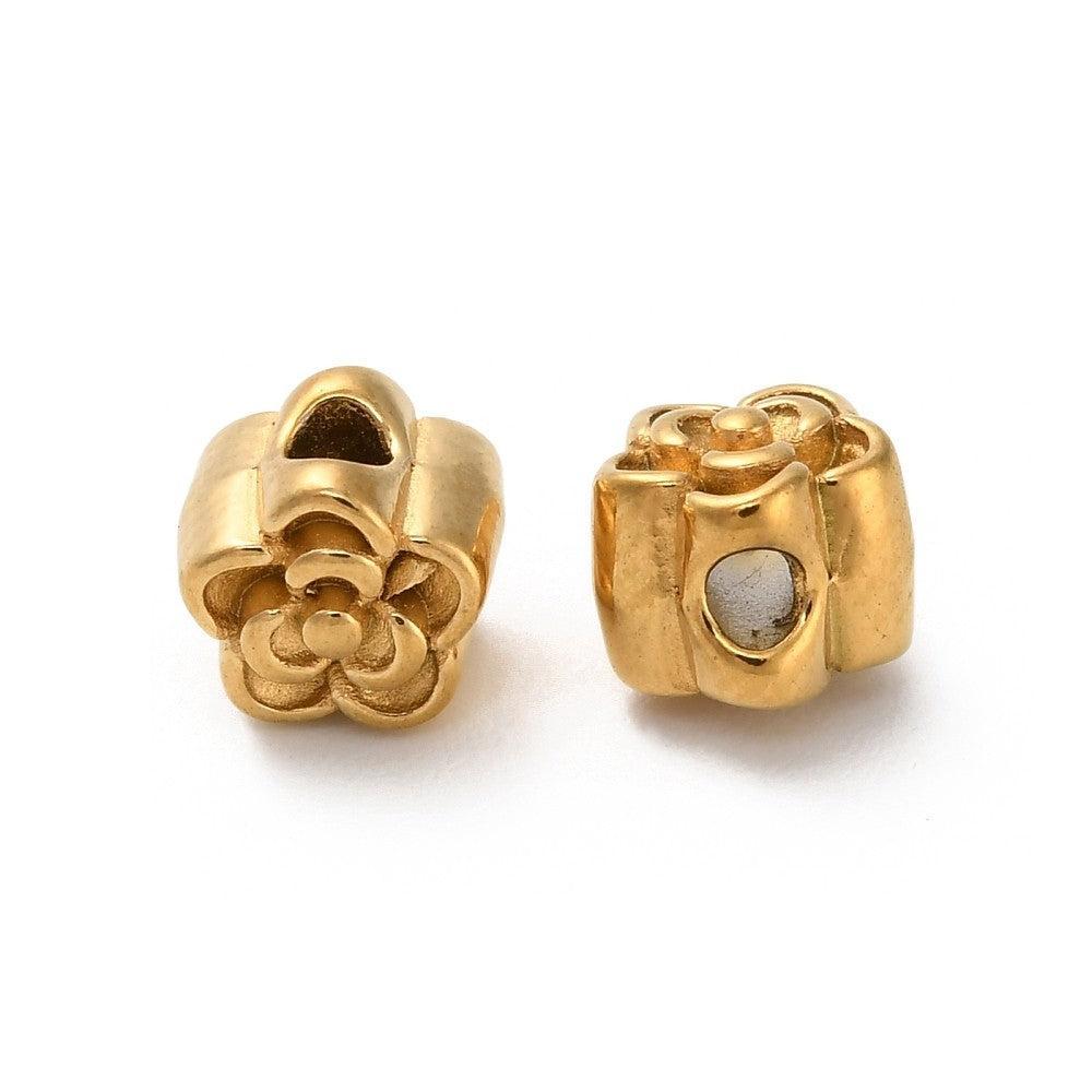 Kraal bloem Premium RVS 18K Gold plated 6mm - per stuk-Kralen-Kraaltjes van Renate