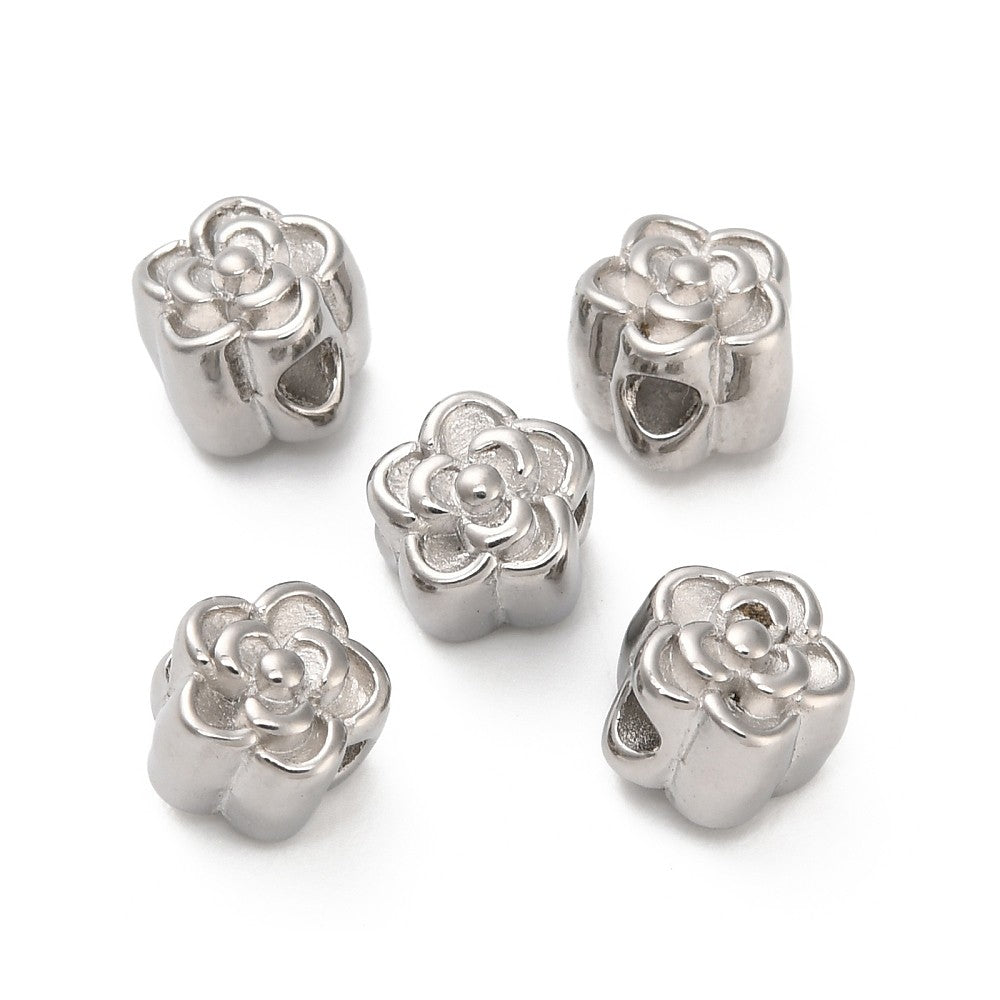 Kraal bloemetje RVS zilver 6mm - per stuk-Kralen-Kraaltjes van Renate