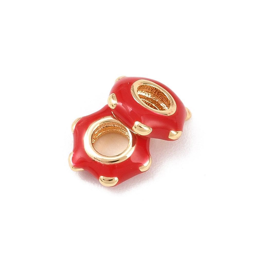 Kraal brass 18Kr emaille rood 6mm - per stuk-Onderdelen-Kraaltjes van Renate