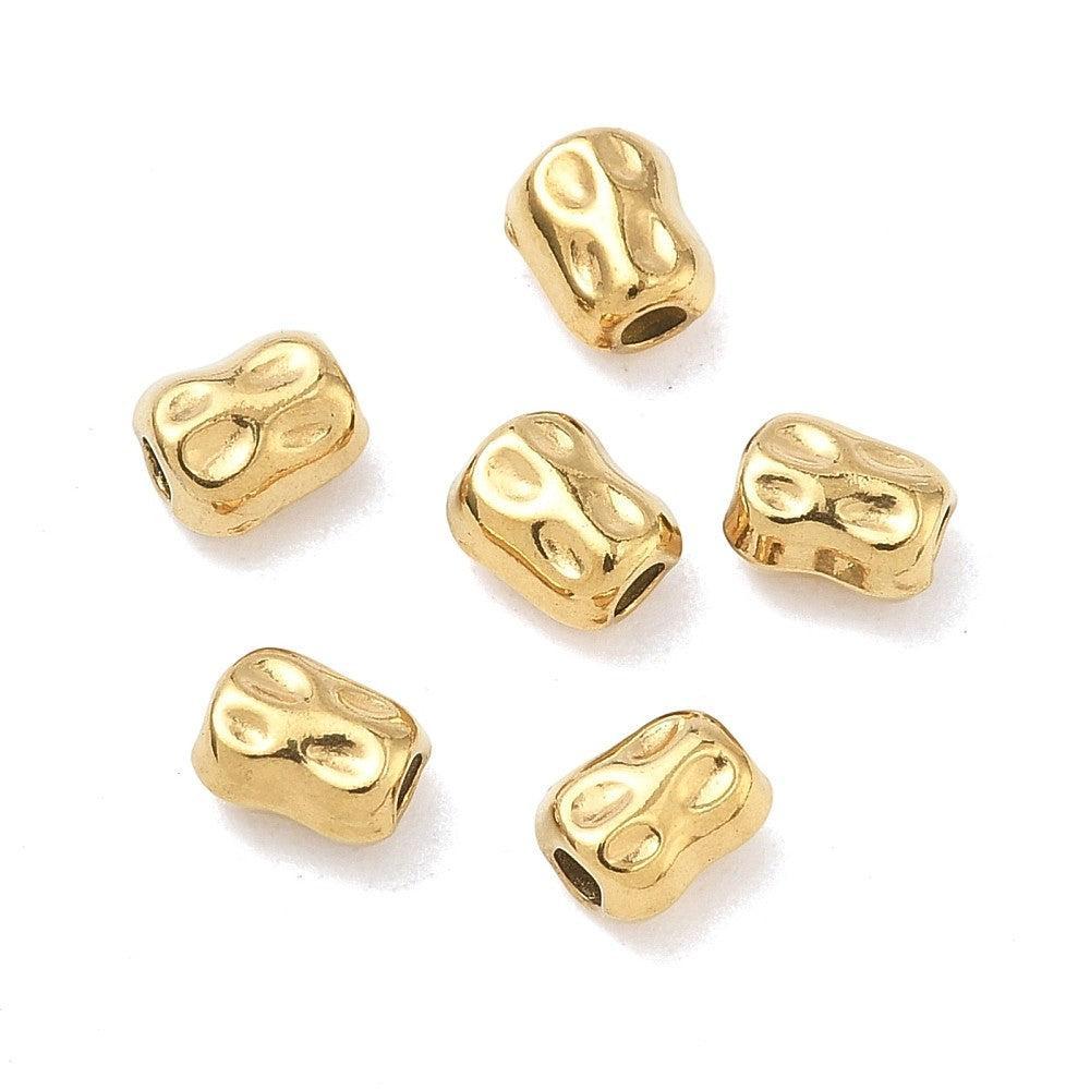 Kraal buisje textuur Premium RVS 18K Gold plated 6x4mm - per stuk-Kralen-Kraaltjes van Renate