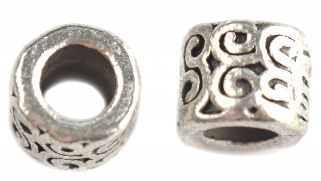 Kraal groot gat Ø5mm Zilver 9x7mm - 5 stuks-Kraaltjes van Renate