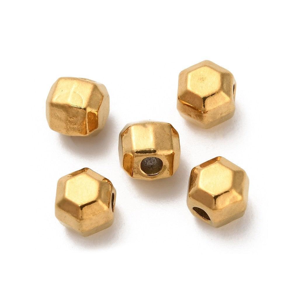 Kraal hexagon Premium RVS 18K Gold plated 5mm - per stuk-Kralen-Kraaltjes van Renate