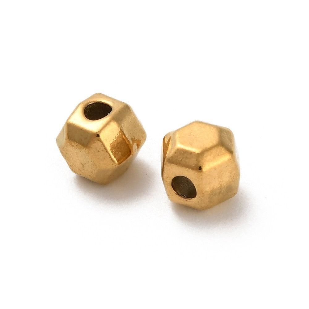 Kraal hexagon Premium RVS 18K Gold plated 5mm - per stuk-Kralen-Kraaltjes van Renate