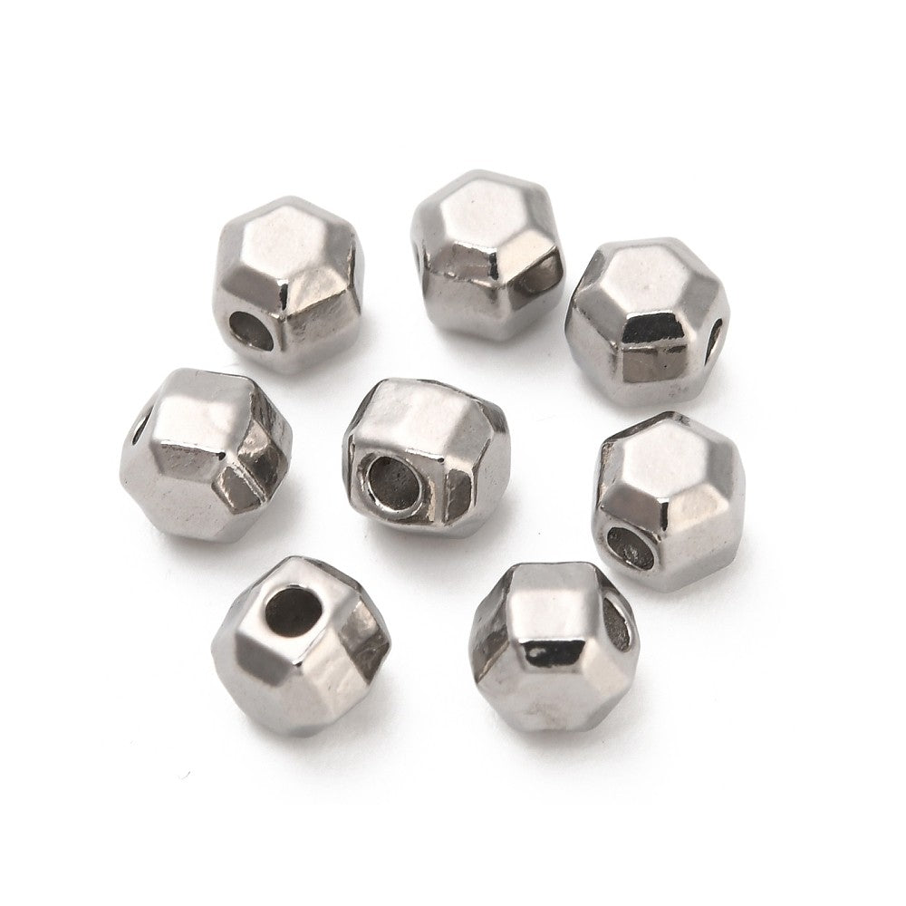 Kraal hexagon facet RVS Zilver 5mm - per stuk-Kralen-Kraaltjes van Renate