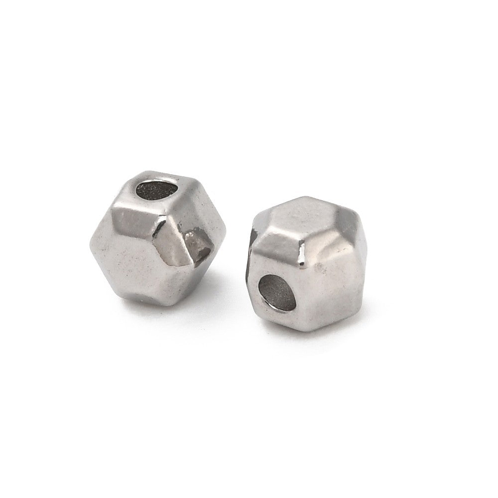 Kraal hexagon facet RVS Zilver 5mm - per stuk-Kralen-Kraaltjes van Renate