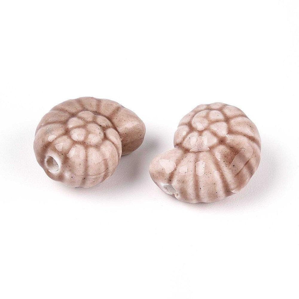 Porselein kraal zeeslak bruin/beige 14mm- per stuk-Kralen-Kraaltjes van Renate