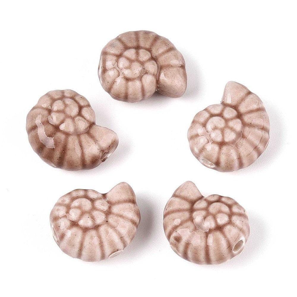 Porselein kraal zeeslak bruin/beige 14mm- per stuk-Kralen-Kraaltjes van Renate