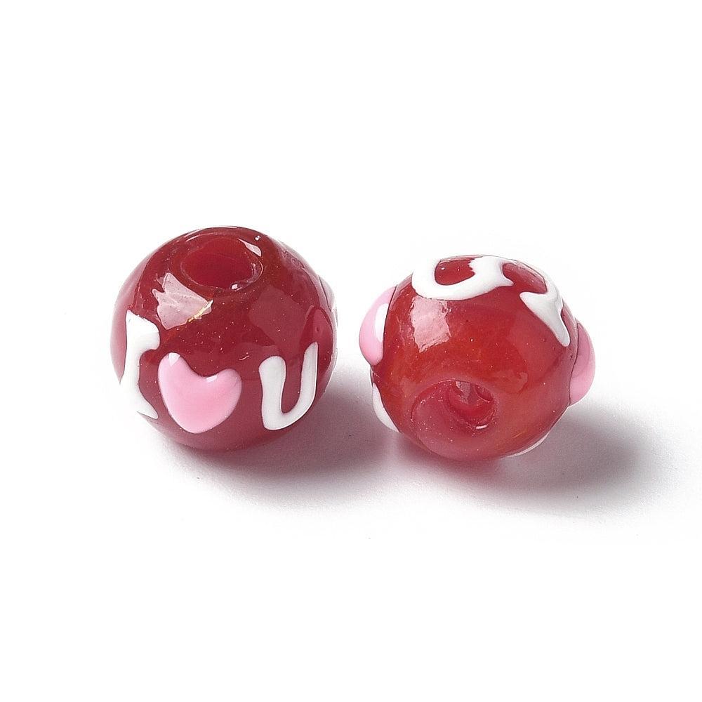 Kraal lampwork 'I love u' rood- per stuk-bedels-Kraaltjes van Renate
