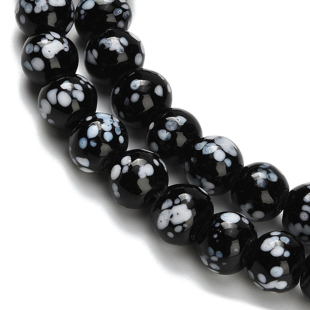 Kraal lampwork gestipt zwart-wit 8mm - per stuk-Kralen-Kraaltjes van Renate