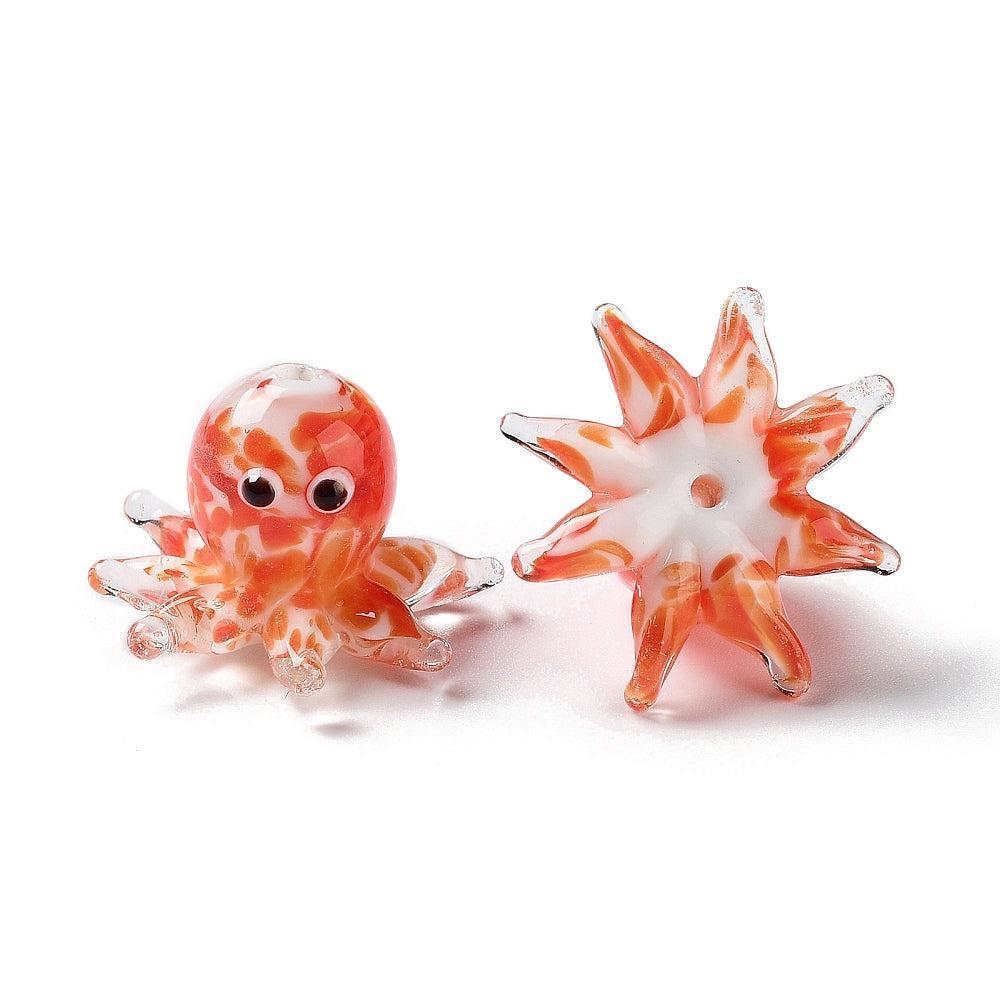 Kraal lampwork octopus rood 15mm- per stuk-bedels-Kraaltjes van Renate