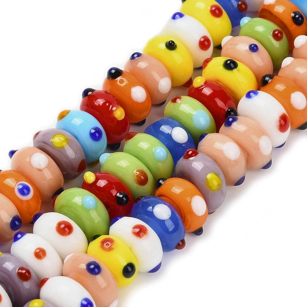 Kraal lampwork rondelle gekleurd dots 10mm - per stuk-Kralen-Kraaltjes van Renate