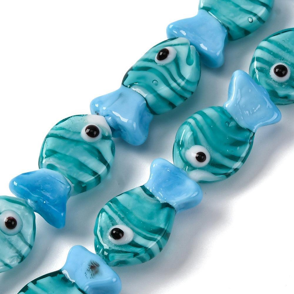 Kraal lampwork vis blauw 20mm- per stuk-bedels-Kraaltjes van Renate