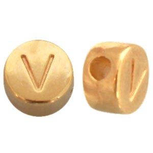 Kraal letter 'V' Ø2mm Goud DQ 7mm-Kraaltjes van Renate