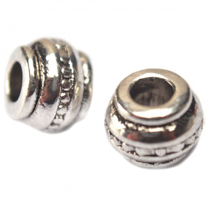 Kraal met groot gat 4mm metaal zilver 9mm - 4 stuks-Kraaltjes van Renate