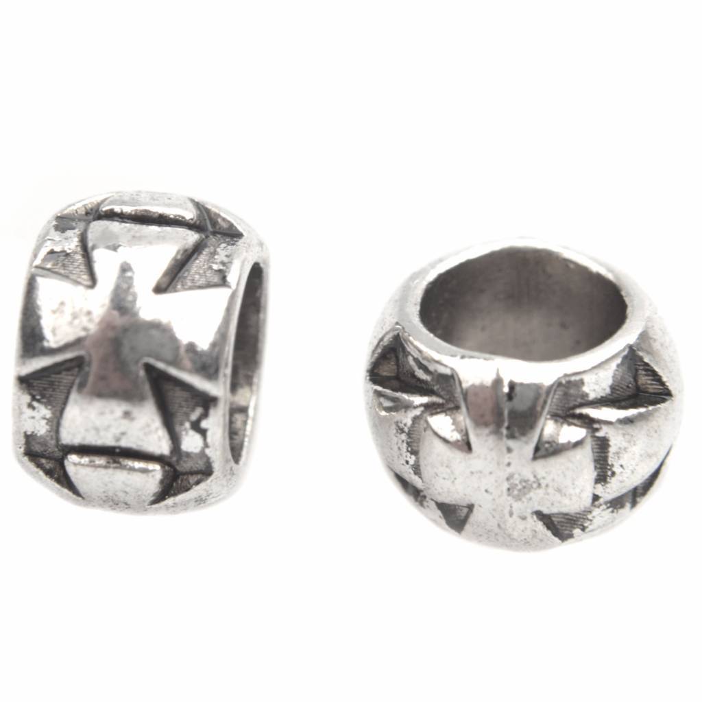 Kraal met groot gat Ø6mm kruis Zilver 10x7mm-Kraaltjes van Renate