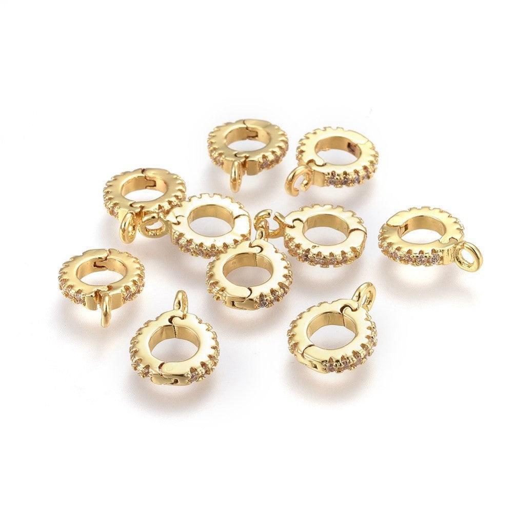 Kraal met oog Clip zirconia / brass 18k Goud Verguld 12mm - per stuk-sluitingen-Kraaltjes van Renate