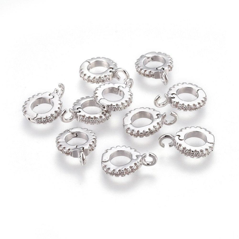 Kraal met oog Clip zirconia / brass Platinum Plated 12mm - per stuk-sluitingen-Kraaltjes van Renate