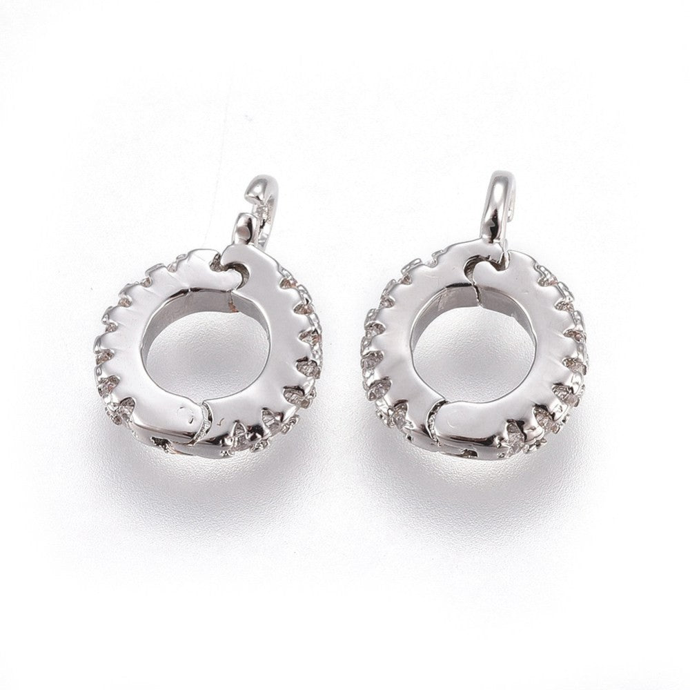 Kraal met oog Clip zirconia / brass Platinum Plated 12mm - per stuk-sluitingen-Kraaltjes van Renate