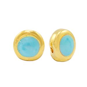 Kraal pearl turquoise blue-goud DQ 8mm-Kraaltjes van Renate