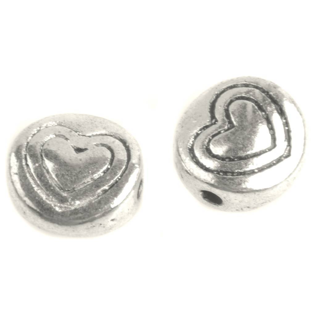 Kraal plat rond hartje Zilver 6.5mm - 8 stuks-Kraaltjes van Renate