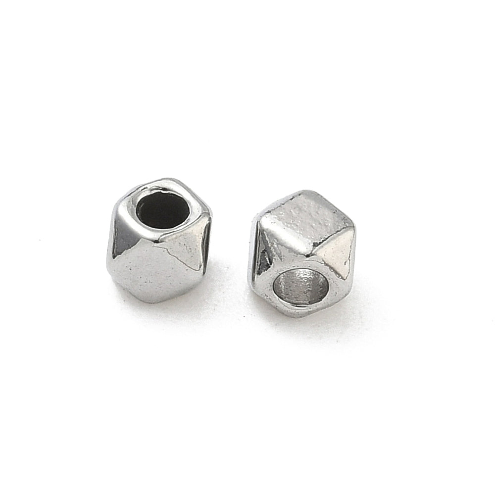 Kraal polygon RVS zilver 4mm - per stuk-Onderdelen-Kraaltjes van Renate