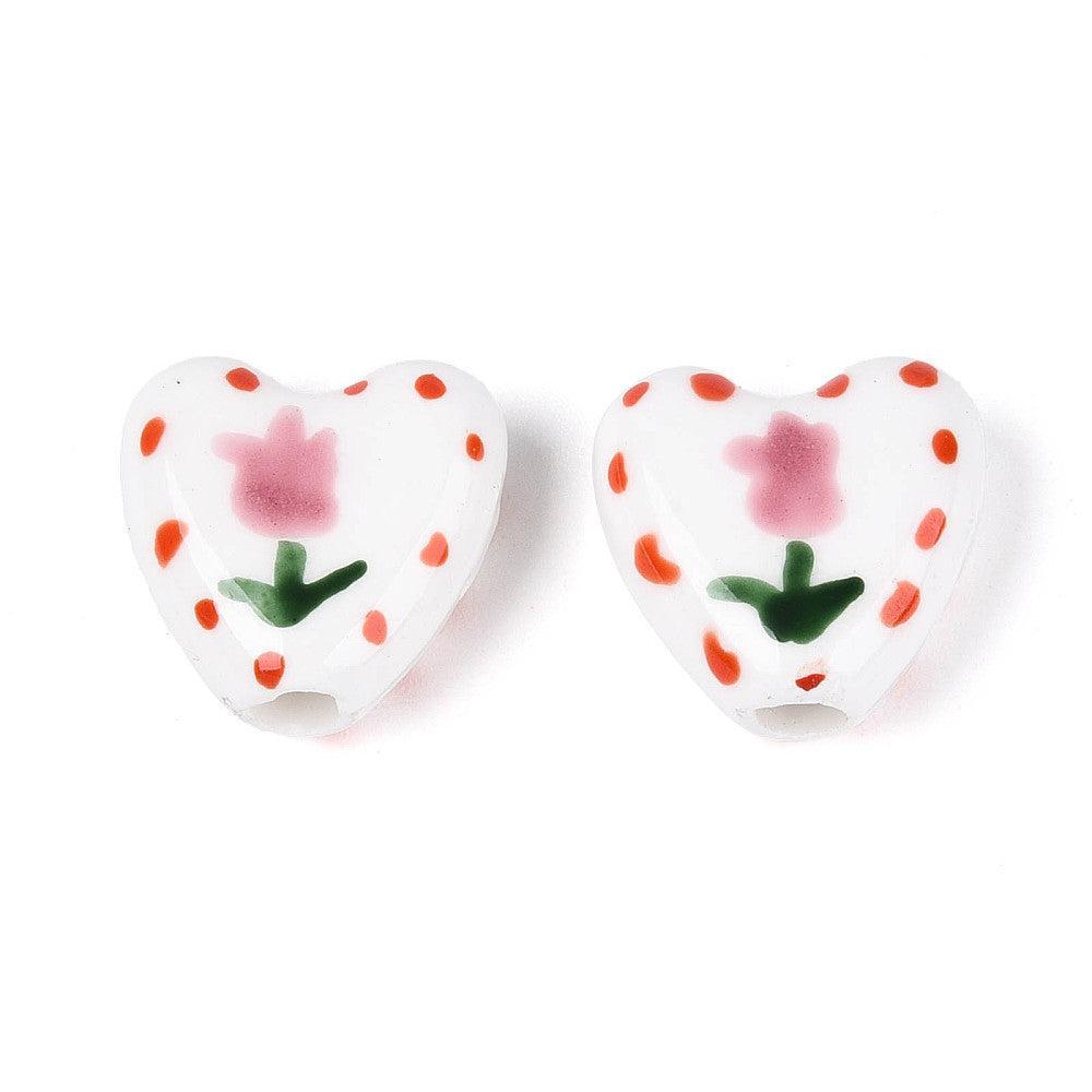 Kraal porcelein hart bloem Pearl Pink 15mm - per stuk-Kralen-Kraaltjes van Renate