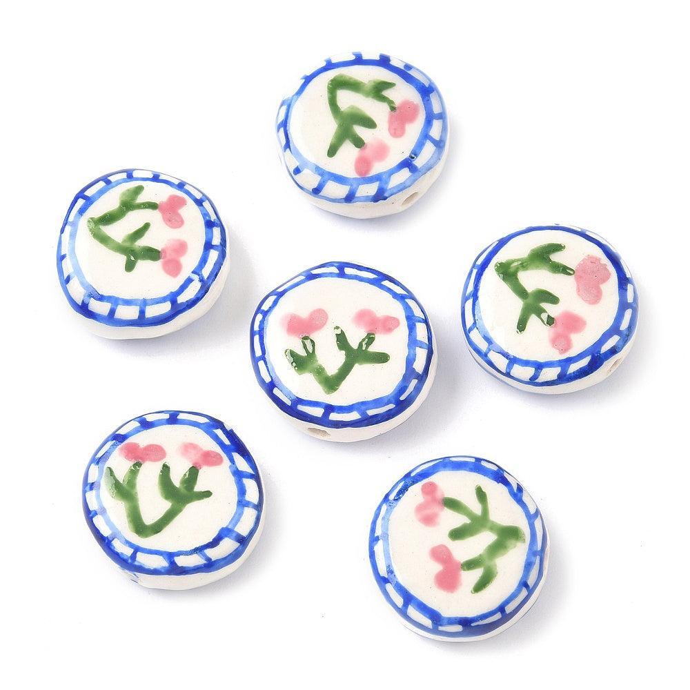 Kraal porcelein rond bloem Blauw 20mm - per stuk-Kralen-Kraaltjes van Renate