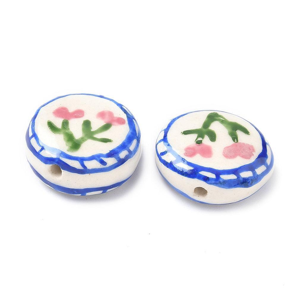 Kraal porcelein rond bloem Blauw 20mm - per stuk-Kralen-Kraaltjes van Renate